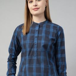 Hancock Checked Mandarin Collar Cotton Shirt Style Top-25