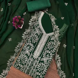 HERE&NOW Floral Embroidered Georgette Beads and Stones Unstitched Dress Material-image-89