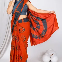 Craft Musium Geometric Printed Pure Cotton Saree With Unstitched Blouse Piece-picture-6