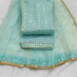 Riti Floral Embroidered Mirror Work Unstitched Dress Material-image-85