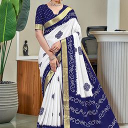 Panzora Bandhani Printed Zari Pure Cotton Saree-image-92