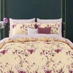 LIVING ROOTS Yellow & Pink Floral 210 TC King Bedsheet with 2 Pillow Covers-17
