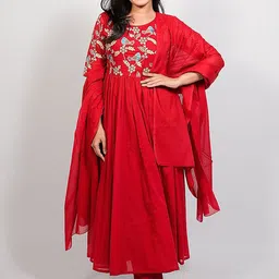 BAESD Floral Yoke Design Pleated Zari Work Anarkali Kurta With Trouser & Dupatta-picture-17