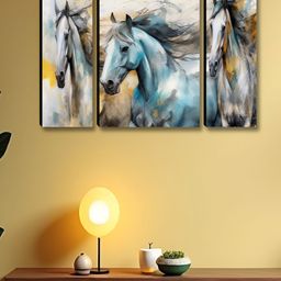 Aura Blue & White 3 Pieces Horse Wooden Wall Art-image-70