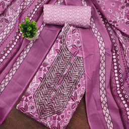 MANVAA Floral Printed Thread Work Pure Cotton Unstitched Dress Material-image-58