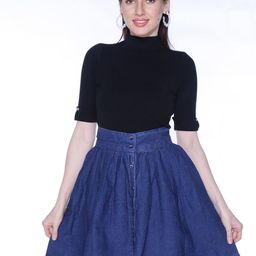 CEFALU Flared Pleated Denim Skirt-image-17