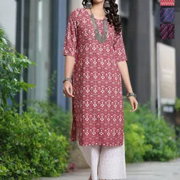 Moda Rapido Selection Of 4 Floral Printed Round Neck Straight Kurtas-image-76