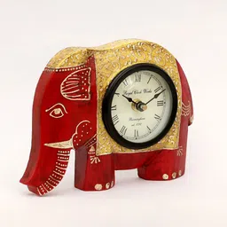 vedas C-Helena Red & Yellow Printed Wooden Table Clock With Dial image 3