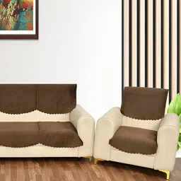Bajo's Brown Solid Velvet Sofa Cover-image-41
