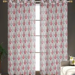 Galaxy Home Decor Maroon & Transparent 2 Pcs Floral Printed Sheer Door Curtains-image-74