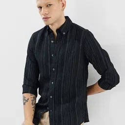 Snitch Vertical Striped Button-Down Collar Slim Fit Casual Shirt-image-93