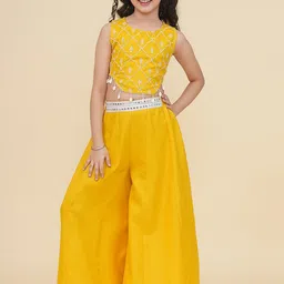 Bitiya by Bhama Floral Embellished Round Neck Crop Top With Palazzos-image-38