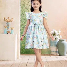 BAESD Girls Sea Green Floral Printed Fit & Flare Dress-picture-44