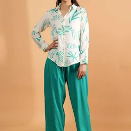 BAESD Abstract Printed Shirt Collar Long Sleeves Shirt And Trousers-82
