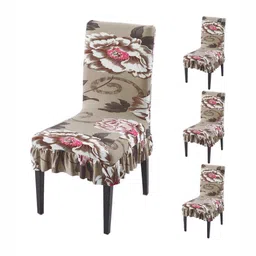 HOKIPO Set Of 4 Brown Printed Chair Covers-30