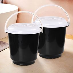 Aura White & Black 2 Pieces Multi-Purpose Small Bucket Bath Accessories Set-23