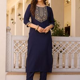 Fashion Basket Floral Yoke Design Thread Work Straight Kurta with Trousers & Dupatta-image-96