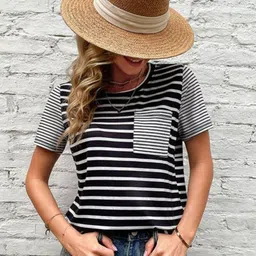 StyleCast Striped Round Neck Pockets T-shirt-image-85