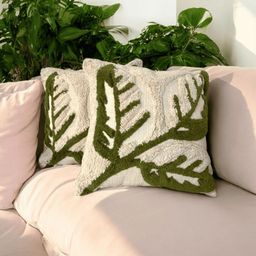 LUSHLYF White & Green Set of 2 Quirky Square Cushion Covers-40