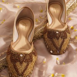 JM Looks Women Zardosi Beads Work Jutti Embllished Mojari Bellies Slip-On Shoes-63