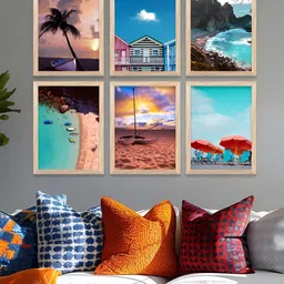 Kotart Brown & Blue 6 Pieces Abstract Printed Wooden Wall Arts-26
