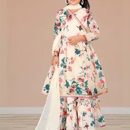 KALINI Girls Floral Printed Thread Work Kurta with Sharara & Dupatta-picture-36