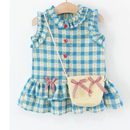 LULU & SKY Girls Checked Cotton Drop-Waist Dress With Sling Bag-image-30
