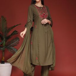 Nayam By Lakshita Floral Embroidered A Line Kurta with Palazzos & With Dupatta-picture-8
