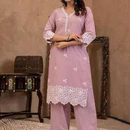 Juniper Women Floral Printed Regular Thread Work Pure Cotton Kurta with Palazzos-image-3