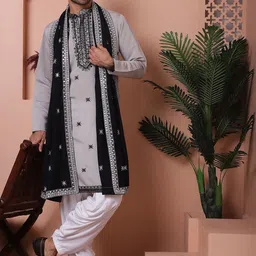 Jompers Men Embroidered Regular Mirror Work Kurta with Salwar & With Dupatta-picture-4
