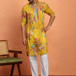 KRAFT INDIA LUXE Floral Yoke Design Mirror Work Kurta With Trousers-picture-47