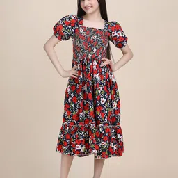 DEKLOOK Girls Short Puff Sleeve Casual Fit & Flare Dress-image-2