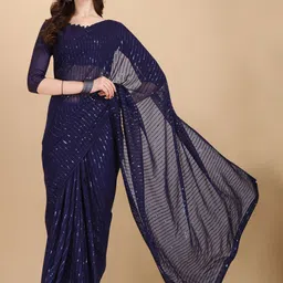 Moda Rapido Embellished Sequinned Pure Georgette Saree With Blouse Piece-picture-7
