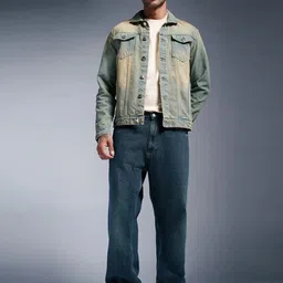 FREAKINS Men Camouflage Denim Jacket with Patchwork image 5