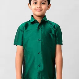 Ramraj Boys Cutaway Collar Solid Silk Casual Shirt-image-84