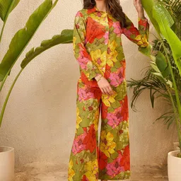 IMANA Floral Printed Pure Cotton Shirt Collared Shirt With Trousers Co-Ords-image-21