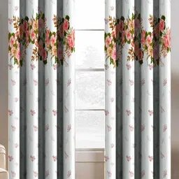 Aura White & Pink 2 Pieces Floral Printed Window Curtains-55