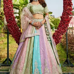 panchhi Floral Embroidered Sequinned Semi-Stitched Lehenga & Unstitched Blouse & Dupatta-33