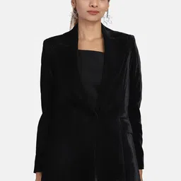 PowerSutra Peaked Lapel Collar Velvet Single-Breasted Blazer-10