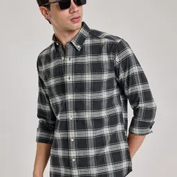 Snitch Men Smart Button-Down Collar Tartan Checked Cotton Casual Shirt-image-78