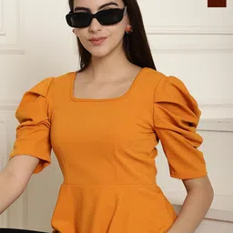Metronaut Pack Of 2 Solid Puff Sleeve Peplum Top-picture-14