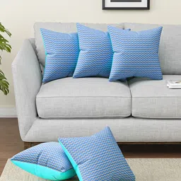 Aura Blue & Grey 5 Pieces Square Microfiber Cushion Covers-10