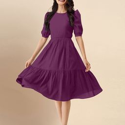 Trendmalls Women Puff Sleeve Layered Fit & Flare Dress-image-50