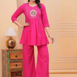 SINGNI Embroidered Pure Cotton Tunic with Palazzos-picture-58