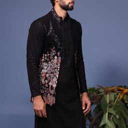 KALPRAAG Men Floral Embroidered Regular Sequinned Kurta with Trousers & With Dupatta image 5