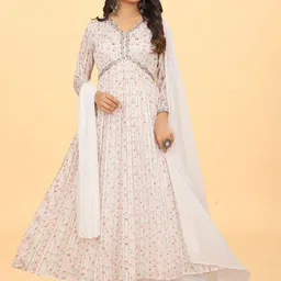 CHANSI Floral Printed Empire Thread Work Georgette A-Line Kurta With Palazzo & Dupatta-19