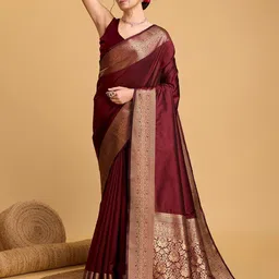 House Of Pataudi Pure Silk Woven Design Zari Kanjivaram Saree With Unstitched Blouse Piece-15