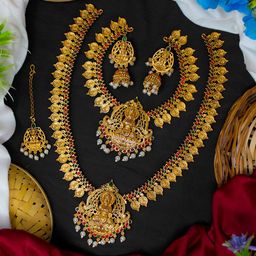 NAGNESHI ART Gold-Plated Stones Studded & Beaded South Indian Temple Bridal Jewellery Set-image-30