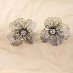 COLOUR OUR DREAMS Silver Plated Artificial Stones Studded Floral Korean Drop Earrings-97