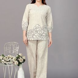 Snowdrip Striped Notch Neck Tunic With Trouser-49